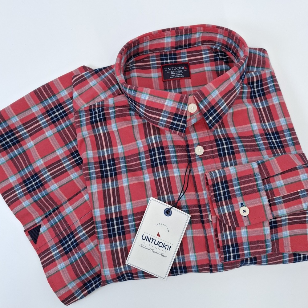 UNTUCKit Button Down Shirt Mens XXL Red Santa Barbara Plaid Tall Regular Tall